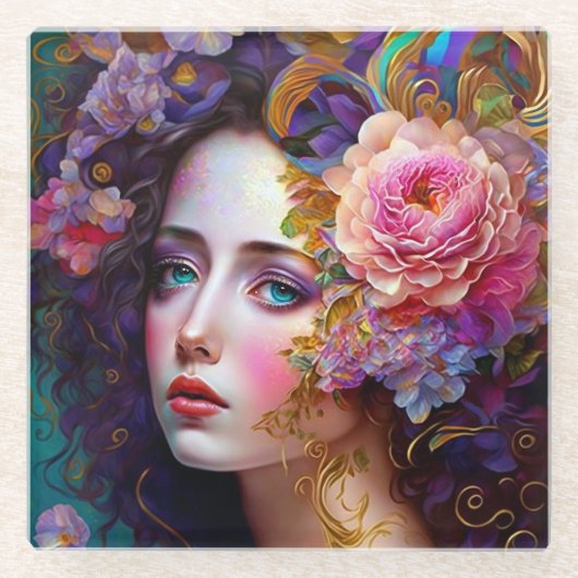 ファンタジーグラムウーマンポップ・アートのアートガラスコースター ガラスコースター (正面)