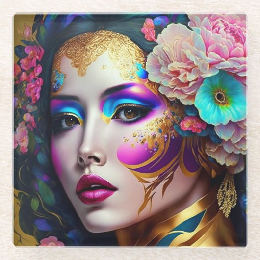 ファンタジーグラムウーマンポップ・アートのアート ガラスコースター (正面)