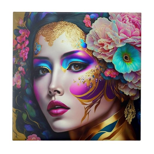 ファンタジーグラムウーマンポップ・アートのアート タイル (正面)