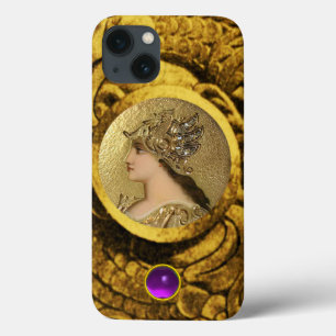 ファンタジーグリフィンと紫の宝石を持つアテナ iPhone 13ケース