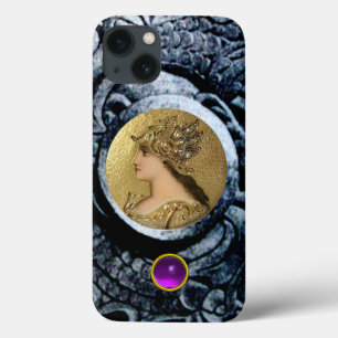 ファンタジーグリフィンと紫の宝石を持つアテナ iPhone 13ケース