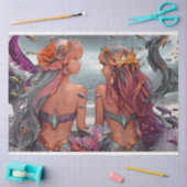 ファンタジーグレーとピンクの水色のマーメイド 薄葉紙 (クラフト)