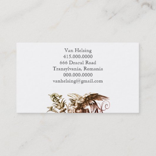 ファンタジーグロテスクなグリフィンまたはグリフィン 名刺 (裏面)