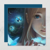 ファンタジーグローバタフライガールチャイルドアート空白のカード (正面/裏面)