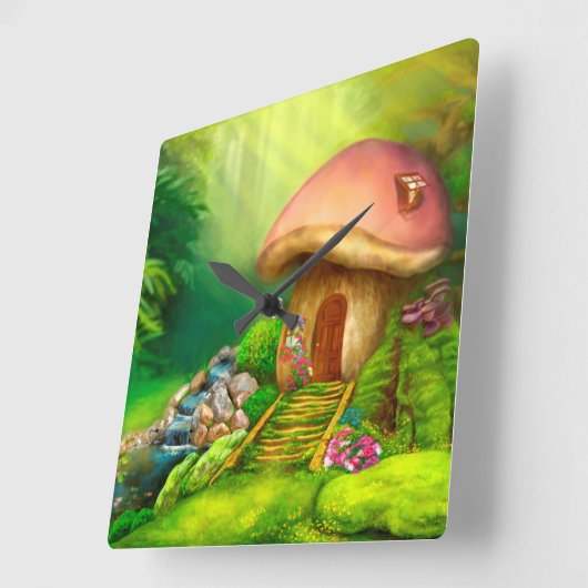 ファンタジーコテージハウス スクエア壁時計 (傾斜)