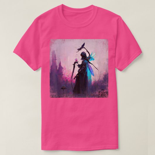 ファンタジーゴシック様式の魔女アングラーフェイリーメイジウッズ Tシャツ (デザイン正面)