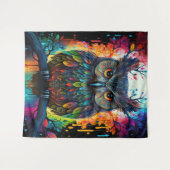 ファンタジーサイケデリックヒッピー・フクロウ タペストリー (正面(横))