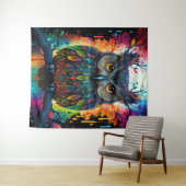 ファンタジーサイケデリックヒッピー・フクロウ タペストリー (インサイチュ(横))