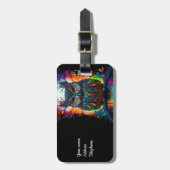ファンタジーサイケデリックヒッピー・フクロウ ラゲッジタグ (正面縦)
