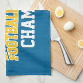 ファンタジーサッカーチャンピオン – 青と黄色の金ゴールド キッチンタオル (四つ折り)