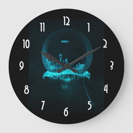 ファンタジーシアトルシティーでスノーグローブにブリンプ ラージ壁時計 (正面)