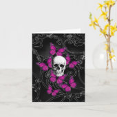 ファンタジースカルとホットピンク蝶 カード (黄色い花)
