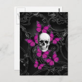 ファンタジースカルとホットピンク蝶 ポストカード (正面/裏面)
