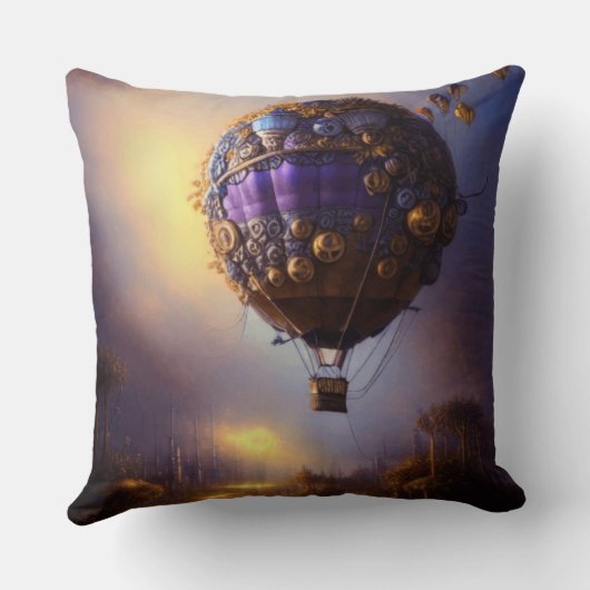 ファンタジースチームパンクパープルヴィンテージホットエアバルーン クッション (裏面)