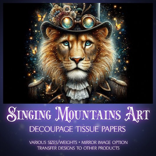 ファンタジースチームパンクビクトリアンライオンのデコパージュ 薄葉紙