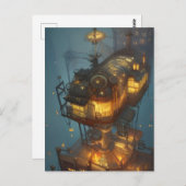 ファンタジーステームパンクシティエアリアルビュー ポストカード (正面/裏面)