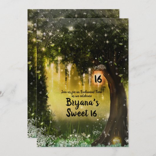 ファンタジースパークルエンチャントグリーンフォレストスウィート16 招待状 (正面/裏面)
