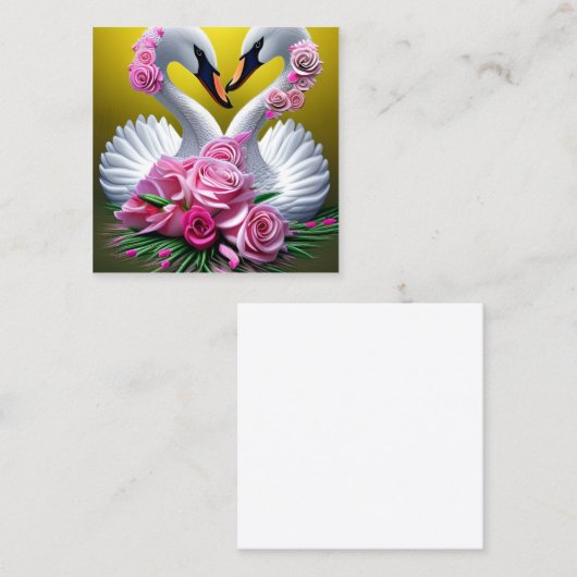 ファンタジースワンカップル花束と花とハート スクエア名刺 (正面/裏面)