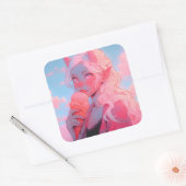 ファンタジーソフトピンクアイスクリームアニメガール スクエアシール (封筒)