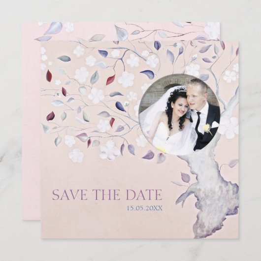 ファンタジーツリー写真の結婚追加 セーブザデート (正面/裏面)