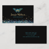 ファンタジーティール（緑がかった色）&金ゴールドグリッター水彩バタフライ 名刺 (正面/裏面)