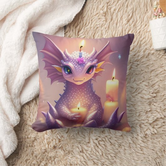 ファンタジードラゴンと誕生日キャンドル クッション (ブランケット)