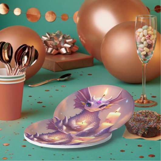 ファンタジードラゴンと誕生日キャンドル ペーパープレート (複数)