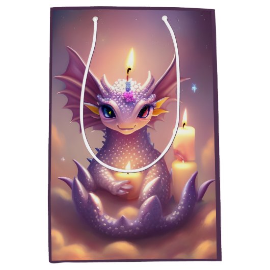 ファンタジードラゴンと誕生日キャンドル ミディアムペーパーバッグ (正面)