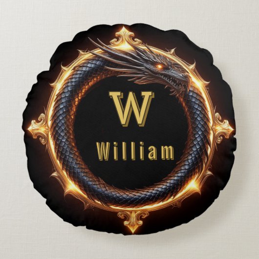 ✨ ファンタジードラゴンカスタムネームリング ラウンドクッション (正面)