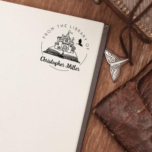 ファンタジードラゴン城の図書館から本 ラバースタンプ