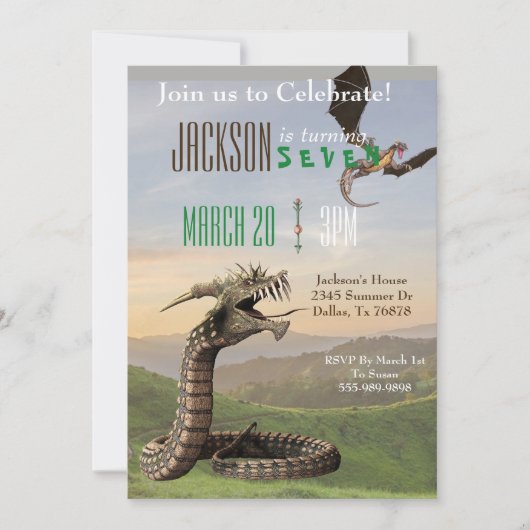 ファンタジードラゴン魔法スネークヘビ誕生日パーティー 招待状 (正面)