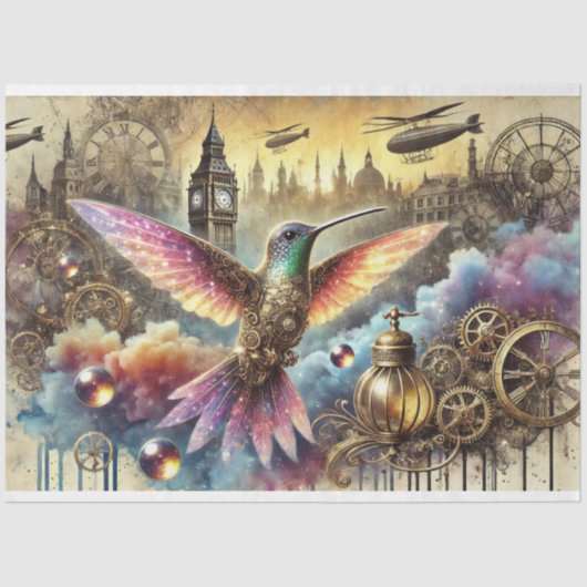 ファンタジーハミングバードスチームパンク景観デクページ 薄葉紙 (正面)