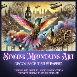 ファンタジーハミングバードスチームパンク景観デクページ 薄葉紙
