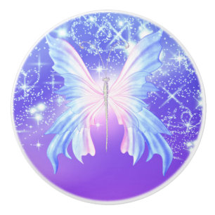 ファンタジーバタフライピンク&パープルスパークル セラミックノブ