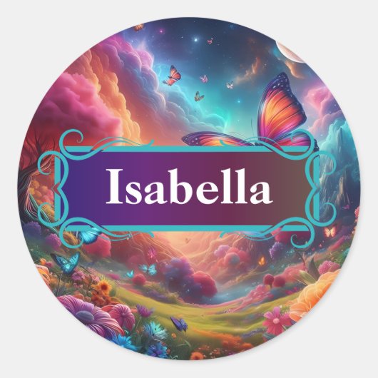 ファンタジーバタフライラベル ラウンドシール (正面)