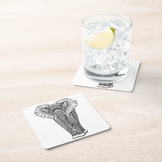 ファンタジーパターン(の模様が)あるな象の落書き スクエアペーパーコースター (インサイチュ)