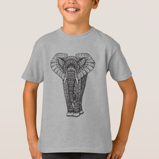 ファンタジーパターン（の模様が）あるな象の落書き Tシャツ (正面)