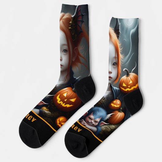 ファンタジーパーソナライズされたアートデーモンハロウィーンソックス ソックス (左)