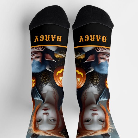 ファンタジーパーソナライズされたアートデーモンハロウィーンソックス ソックス (上部)