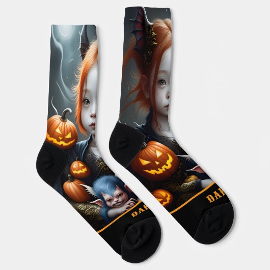 ファンタジーパーソナライズされたアートデーモンハロウィーンソックス ソックス (右)
