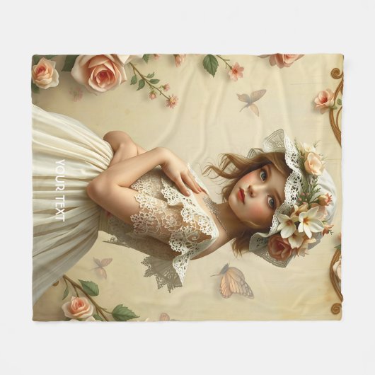 ファンタジービクトリアンかわいい女の子 フリースブランケット (正面(横))