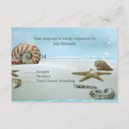 ファンタジービーチとシェルウェディングRSVPカード 出欠カード