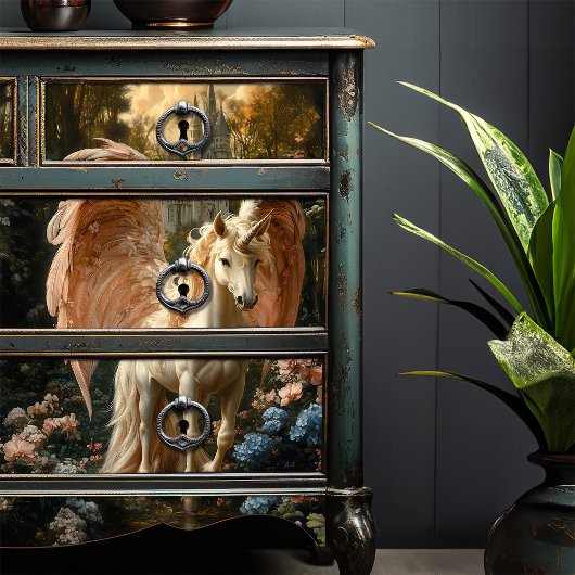 ファンタジーピンクと青の森のユニコーンのデコページ 薄葉紙