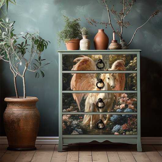 ファンタジーピンクと青の森のユニコーンのデコページ 薄葉紙