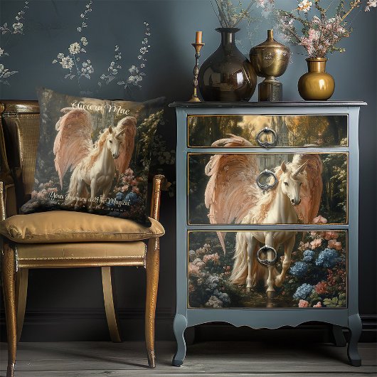 ファンタジーピンクと青の森のユニコーンのデコページ 薄葉紙