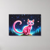 ファンタジーピンクの猫で魔法星空の夜森 キャンバスプリント (正面)
