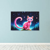 ファンタジーピンクの猫で魔法星空の夜森 キャンバスプリント (インサイチュ (ウッドフロア))