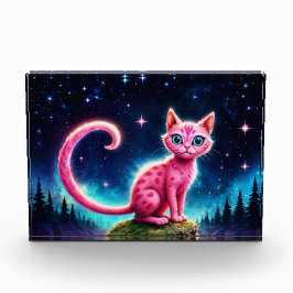 ファンタジーピンクの猫で魔法星空の夜森 フォトブロック