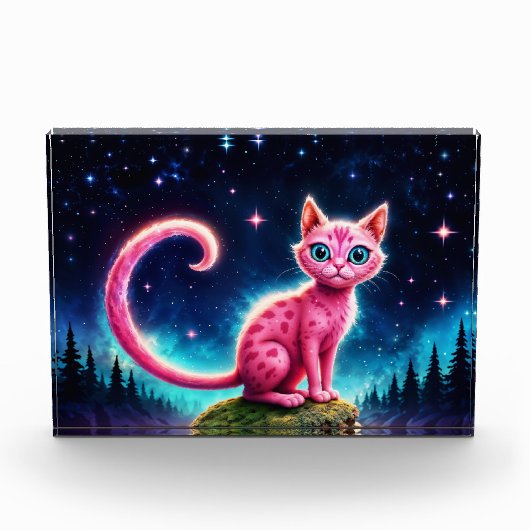 ファンタジーピンクの猫で魔法星空の夜森 フォトブロック (正面)