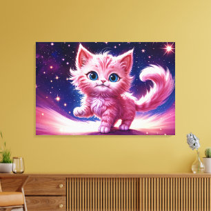 ファンタジーピンクふわふわ子猫ブライトブルーアイズアート キャンバスプリント